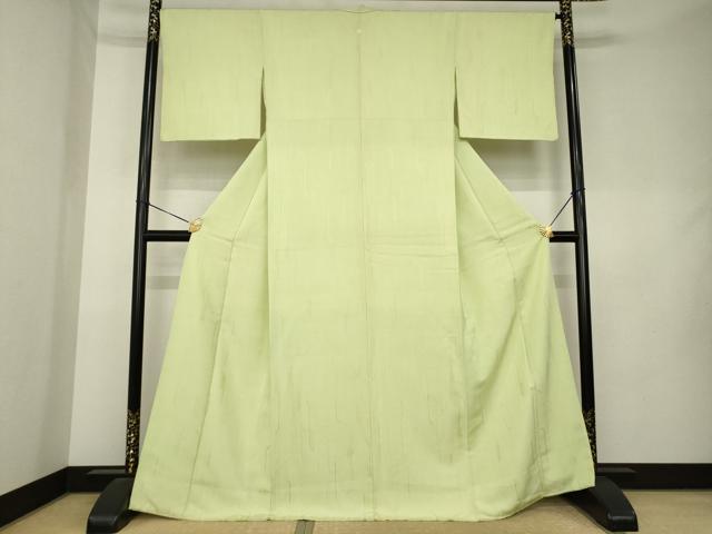平和屋着物●上質な色無地 幾何学地紋 抹茶色 正絹 逸品 AABL1368ck