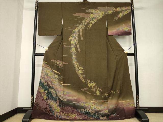 平和屋着物●訪問着 辻が花 遠山花文 暈し染め ロング丈 正絹 逸品 AABL1376ck