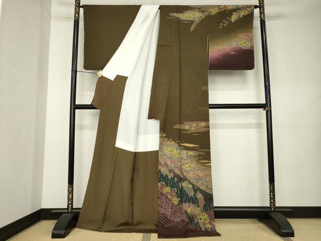 平和屋着物●訪問着 辻が花 遠山花文 暈し染め ロング丈 正絹 逸品 AABL1376ck