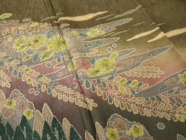 平和屋着物●訪問着 辻が花 遠山花文 暈し染め ロング丈 正絹 逸品 AABL1376ck