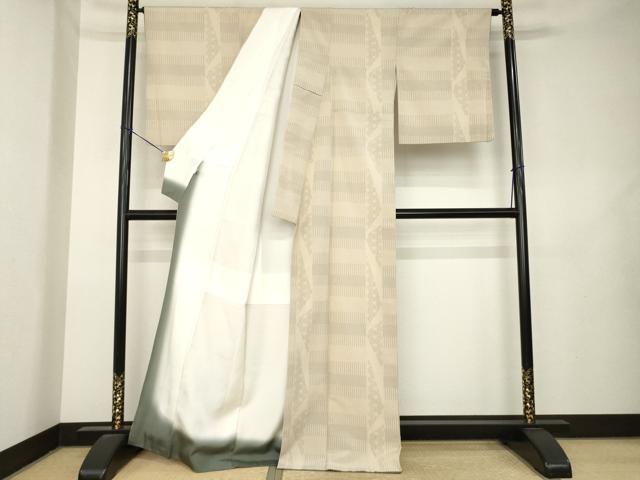 平和屋着物●伝統工芸士 白川貞夫 お召 本しぼ絣 柿渋染 麻の葉間道 証紙付き 正絹 逸品 AABL1392ck