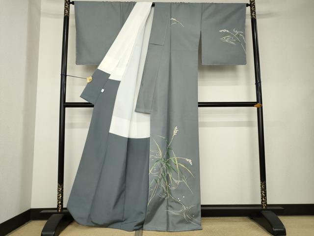 平和屋着物●本加賀友禅作家 柿本市郎 訪問着 白山紬 葦 証紙付き 正絹 逸品 未使用 AABL1398ck