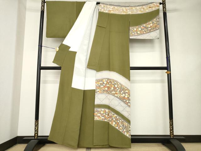 平和屋着物●訪問着 絞り 駒刺繍 吉祥花文 正絹 逸品 AABL1405ck
