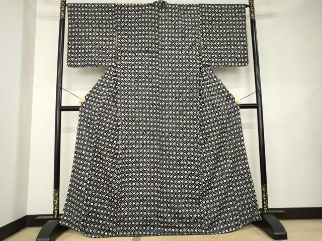 平和屋着物●上質な小紋 総絞り 七宝文 黒地 正絹 逸品 AABL1410ck