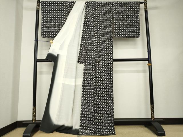 平和屋着物●上質な小紋 総絞り 七宝文 黒地 正絹 逸品 AABL1410ck
