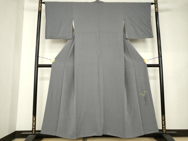 平和屋着物●染色作家 斉藤三才 色無地 煤色 正絹 逸品 AABL1414ck
