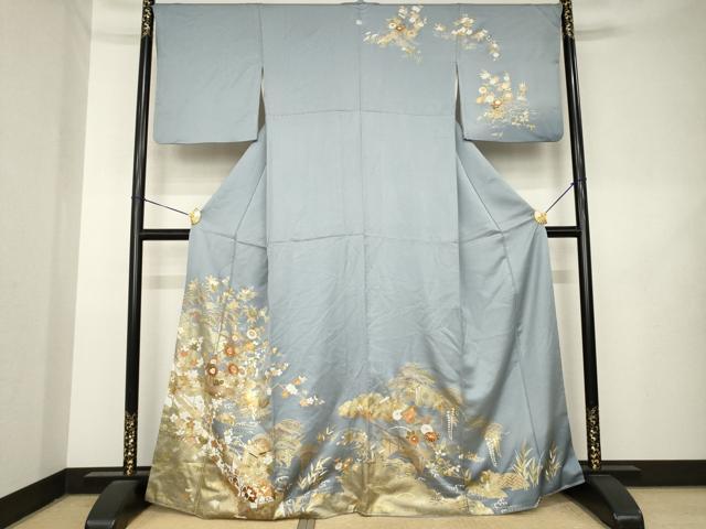 平和屋着物●訪問着 駒刺繍 御所車花文 金彩 正絹 逸品 AABL1417ck