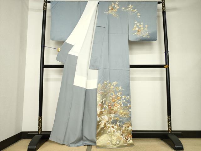 平和屋着物●訪問着 駒刺繍 御所車花文 金彩 正絹 逸品 AABL1417ck