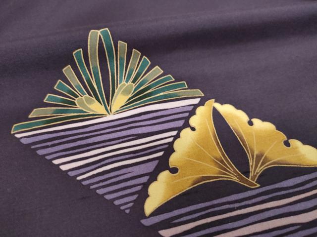 平和屋着物●訪問着 紬地 松 鱗文様 金彩 京都きもの友禅扱い 正絹 逸品 未使用 AABL1419ck