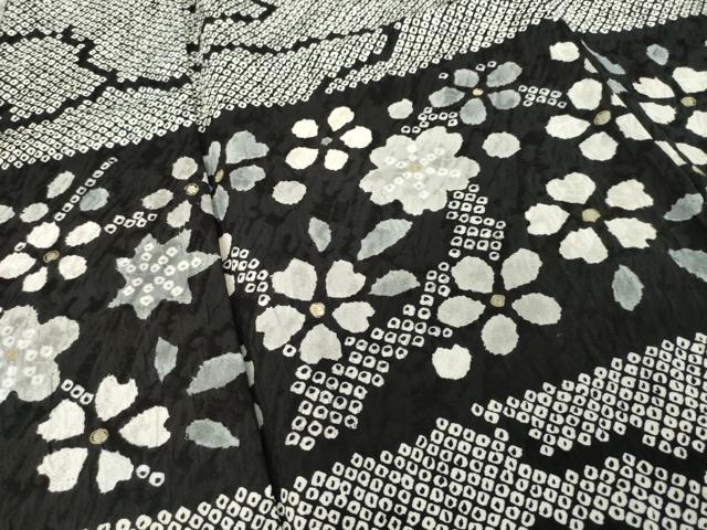 平和屋着物●訪問着 総絞り 横段花文 黒地 正絹 逸品 AABL1427ck