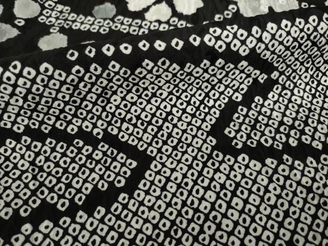 平和屋着物●訪問着 総絞り 横段花文 黒地 正絹 逸品 AABL1427ck