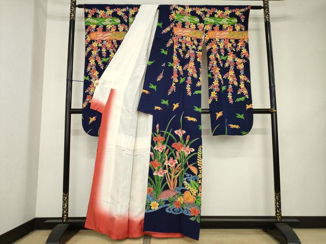 平和屋着物●豪華振袖 紅型 流水花文 正絹 逸品 AABL1432ck