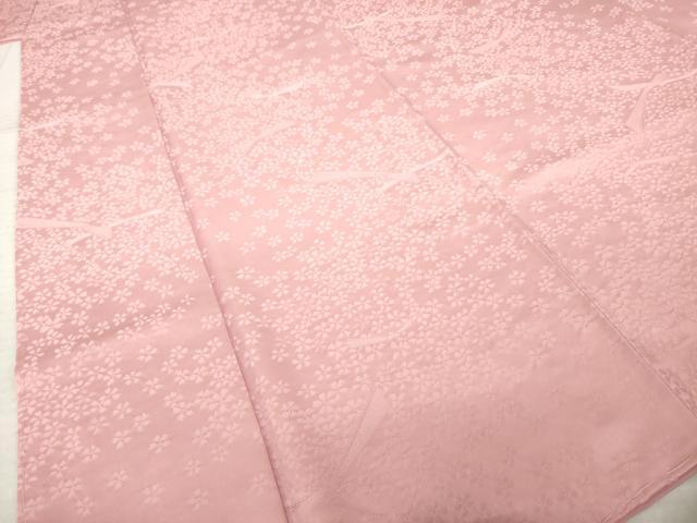 平和屋着物●上質な色無地 舞花地紋 結びふみ 紅梅色 正絹 逸品 未使用 AABL1438ck