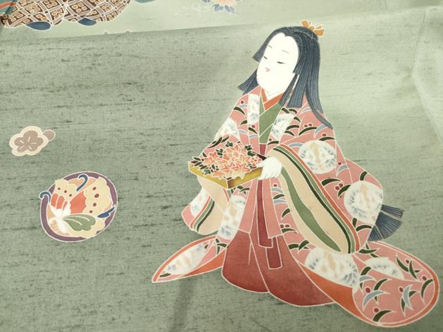 平和屋着物●白山紬 訪問着 友禅 作家物 童子 暈し染め 正絹 逸品 AABL1439ck