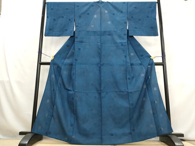 平和屋着物*夏物 色無地 更紗花文紗 紺瑠璃色 正絹 逸品 AABL1460st