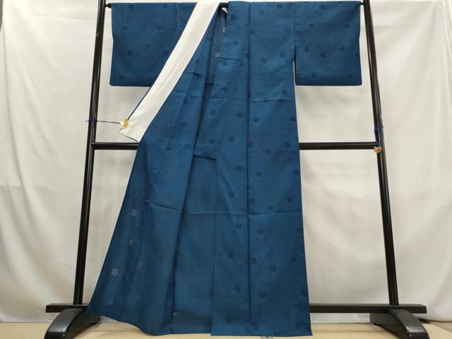 平和屋着物*夏物 色無地 更紗花文紗 紺瑠璃色 正絹 逸品 AABL1460st