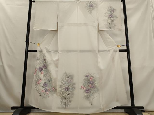 平和屋着物*夏物 訪問着 絽 手描き 草花文 暈し染め 金彩 正絹 逸品 AABL1463st