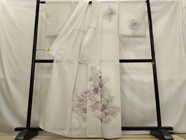 平和屋着物*夏物 訪問着 絽 手描き 草花文 暈し染め 金彩 正絹 逸品 AABL1463st