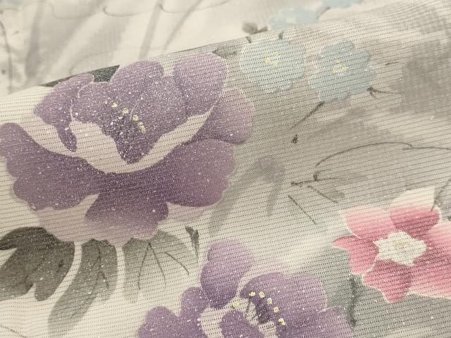 平和屋着物*夏物 訪問着 絽 手描き 草花文 暈し染め 金彩 正絹 逸品 AABL1463st