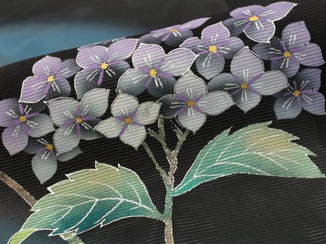 平和屋着物*夏物 訪問着 絽 紫陽花 暈し染め 黒地 正絹 逸品 AABL1467st