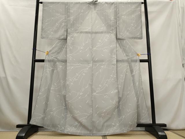 平和屋着物*夏物 森英恵・HANAE MORI 小紋 縞紋紗 枝葉文 洗える着物 AABL1470st