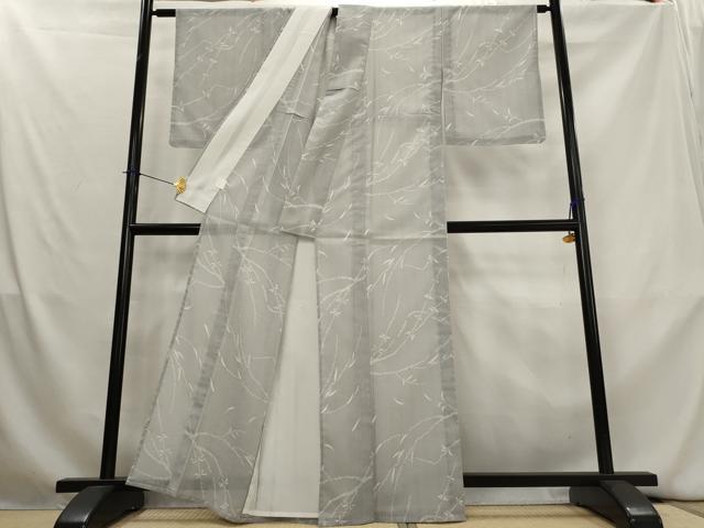 平和屋着物*夏物 森英恵・HANAE MORI 小紋 縞紋紗 枝葉文 洗える着物 AABL1470st