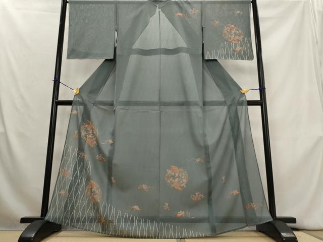 平和屋着物*夏物 訪問着 刺繍 菱文紗 花鳥丸文 金糸 金彩 正絹 逸品 AABL1471st