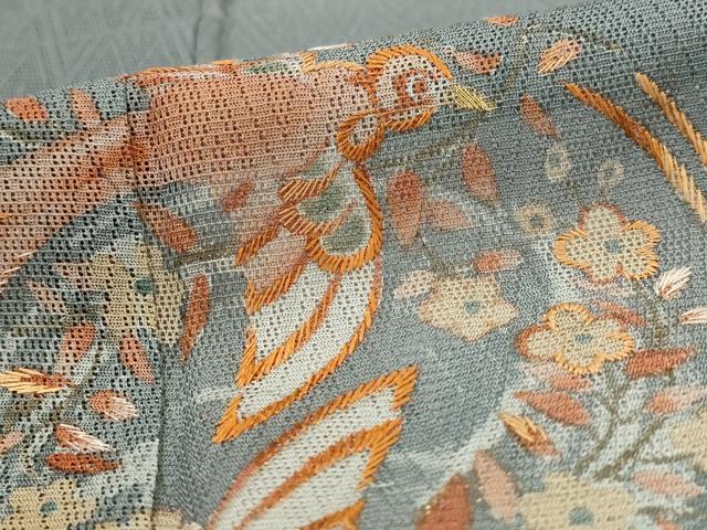 平和屋着物*夏物 訪問着 刺繍 菱文紗 花鳥丸文 金糸 金彩 正絹 逸品 AABL1471st
