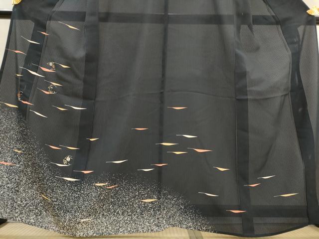 平和屋着物*夏物 訪問着 縦絽 刺繍 舞花文 銀糸 正絹 逸品 AABL1499st