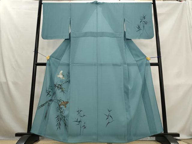 平和屋着物*夏物 訪問着 絽縮緬 手描き 飛鳥笹竹文 洗える着物 AABL1500st