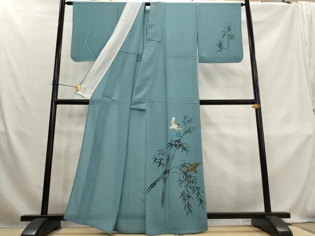 平和屋着物*夏物 訪問着 絽縮緬 手描き 飛鳥笹竹文 洗える着物 AABL1500st