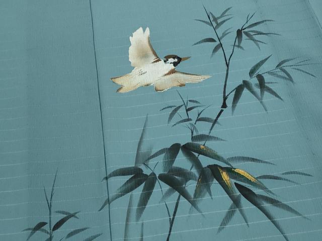平和屋着物*夏物 訪問着 絽縮緬 手描き 飛鳥笹竹文 洗える着物 AABL1500st