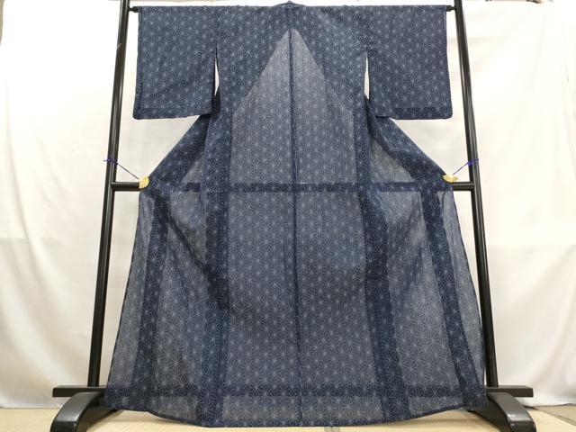 平和屋着物*夏物 小紋 紗 ちぢみ織 麻の葉文様 AABL1507st