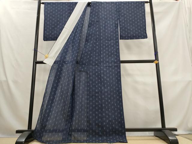平和屋着物*夏物 小紋 紗 ちぢみ織 麻の葉文様 AABL1507st