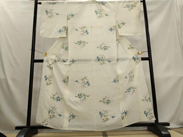 平和屋着物*夏物 小紋 絽 手描き 切嵌草花文 金彩 正絹 逸品 AABL1509st