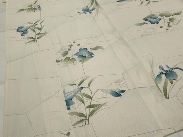 平和屋着物*夏物 小紋 絽 手描き 切嵌草花文 金彩 正絹 逸品 AABL1509st