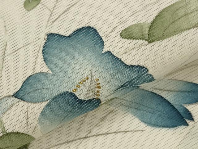 平和屋着物*夏物 小紋 絽 手描き 切嵌草花文 金彩 正絹 逸品 AABL1509st