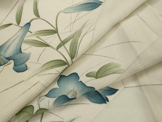 平和屋着物*夏物 小紋 絽 手描き 切嵌草花文 金彩 正絹 逸品 AABL1509st