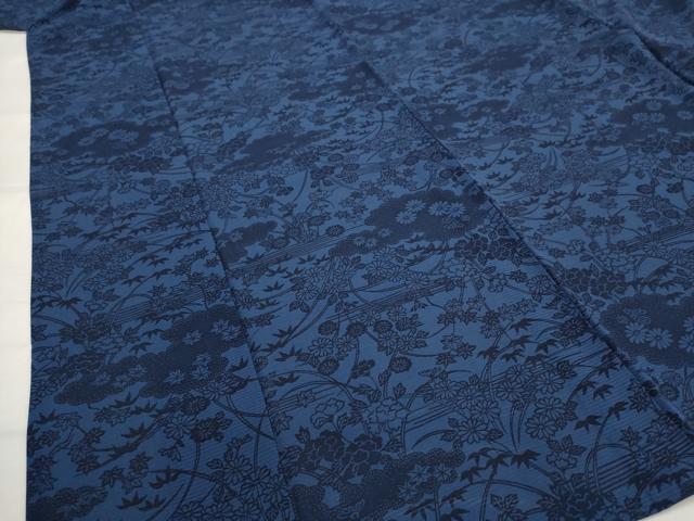 平和屋着物*夏物 小紋 絽 藍 型染め 草花文 正絹 逸品 未使用 AABL1529st