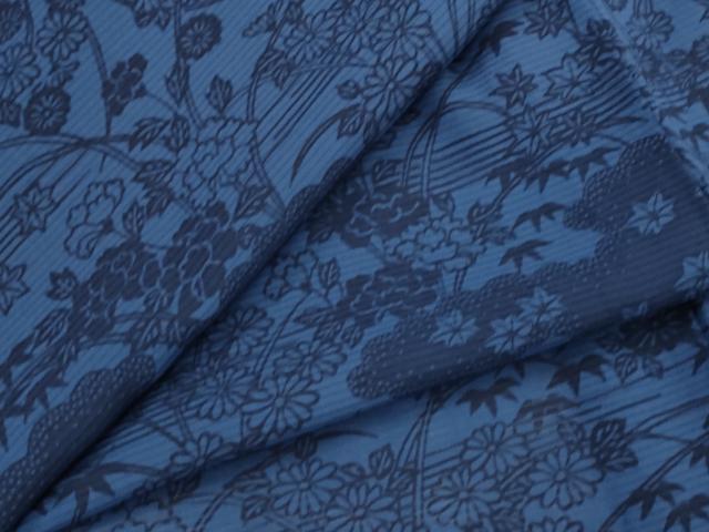 平和屋着物*夏物 小紋 絽 藍 型染め 草花文 正絹 逸品 未使用 AABL1529st