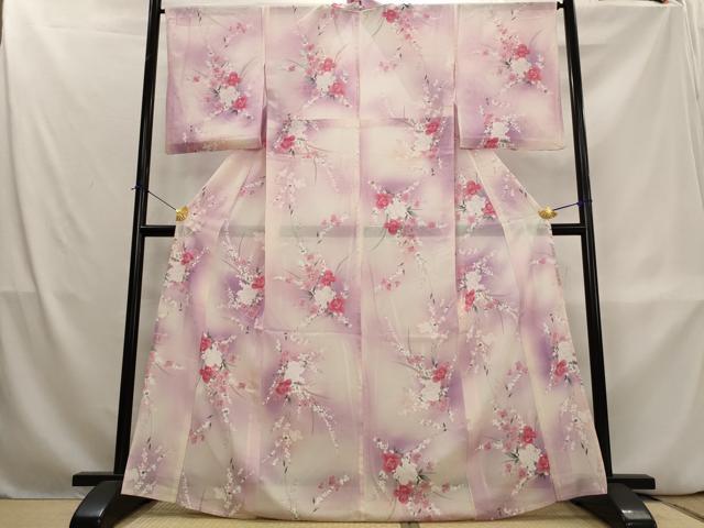 平和屋着物*夏物 小紋 絽 草花文 暈し染め 正絹 逸品 AABL1549st