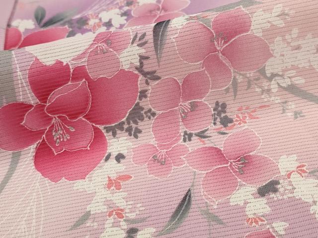 平和屋着物*夏物 小紋 絽 草花文 暈し染め 正絹 逸品 AABL1549st