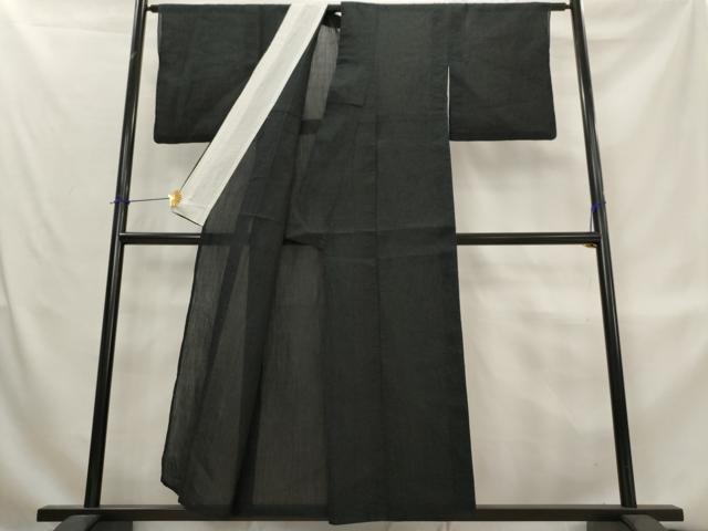 平和屋着物*夏物 本場小千谷ちぢみ 黒色 麻 逸品 AABL1560st