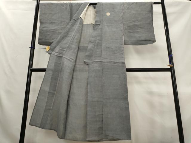 平和屋着物*夏物 男性 上布 色紋付 藍鼠色 麻 逸品 AABL1564st