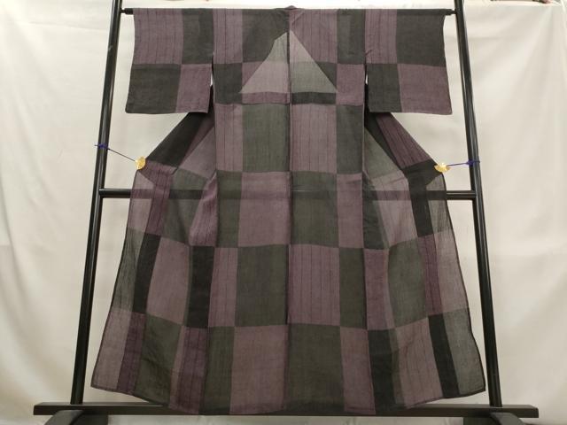 平和屋着物*夏物 青山みとも 本場小千谷ちぢみ 市松文様 麻 逸品 AABL1565st