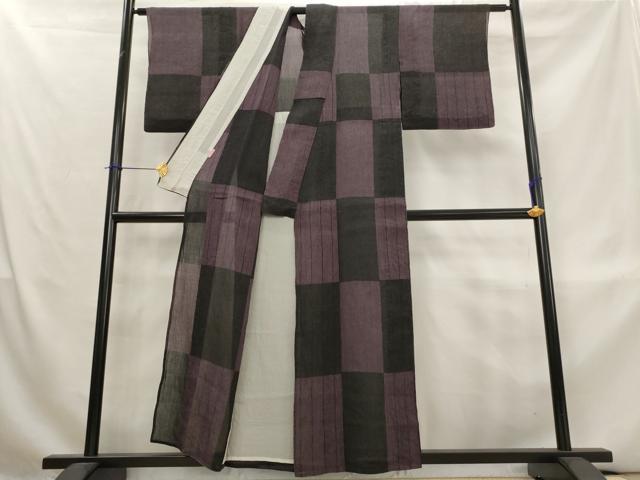 平和屋着物*夏物 青山みとも 本場小千谷ちぢみ 市松文様 麻 逸品 AABL1565st