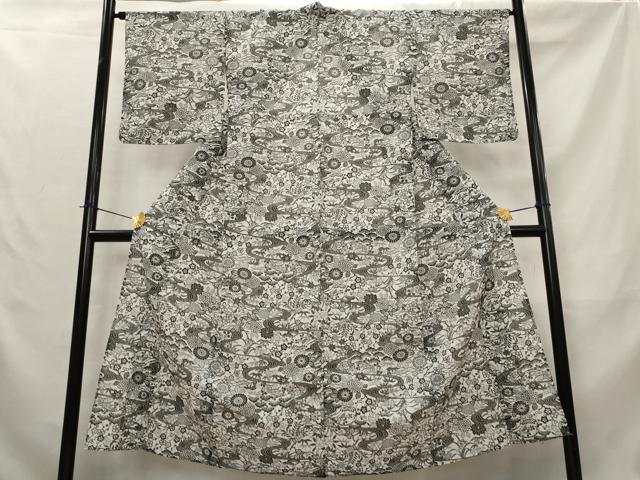 平和屋着物*夏物 小紋 絽 型染め 松竹梅 流水花文 洗える着物 AABL1625st