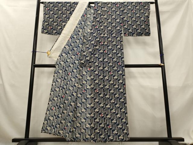 平和屋着物*夏物 小紋 絽 型染め 草花文 正絹 逸品 AABL1628st