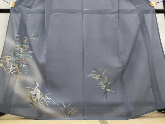 平和屋着物*夏物 訪問着 絽 鷺 葡萄蔦の葉文 正絹 逸品 AABL1633st