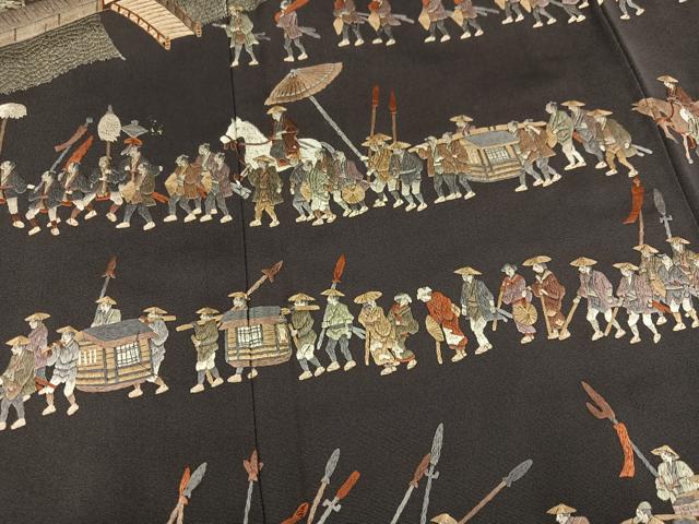 平和屋着物●豪華色留袖 総刺繍 人物風景文 正絹 逸品 AABL1642ph